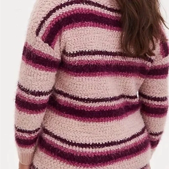Torrid Pink Striped Fuzzy Drop Shoulder Sweater - Size 2 (18/20) - Picture 3 of 10